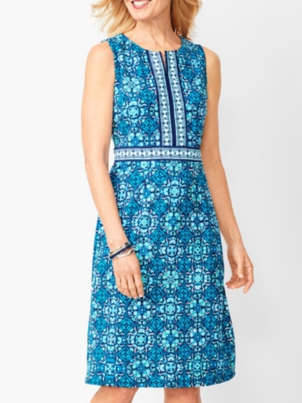 Talbots Moroccan Tile Medallion Print Sheath Dress Blue Sz M NWT!